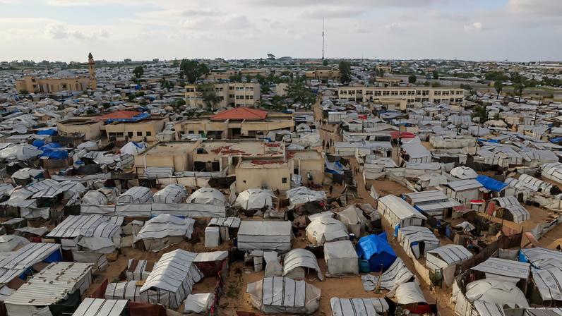 A view of tents sheltering displaced Palestinians, during a windy winter day in Khan Younis, southern Gaza Strip, January 13, 2026.