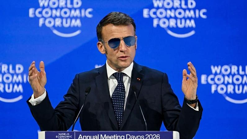 French President Emmanuel Macron delivers a speech during the World Economic Forum in Davos, Switzerland, on Jan. 20.