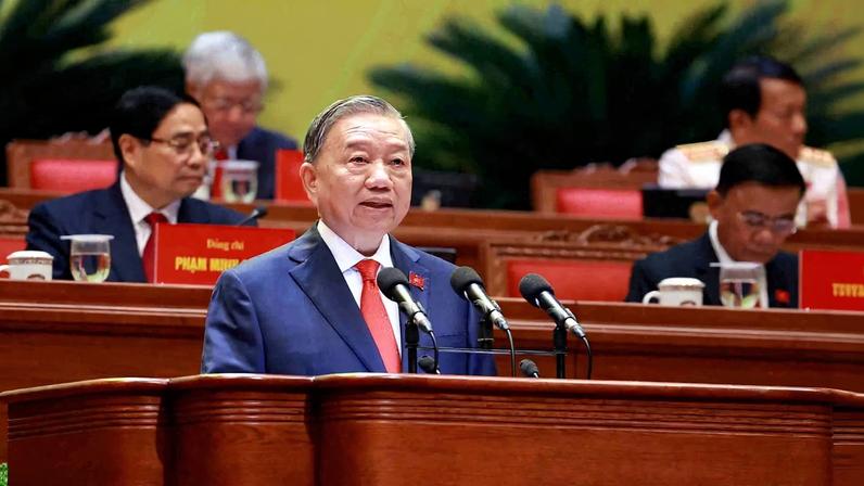 Vietnam's Communist Party General Secretary To Lam speaks during the 14th National Party Congress in Hanoi, Vietnam, January 20, 2026. VNA/Handout via REUTERS