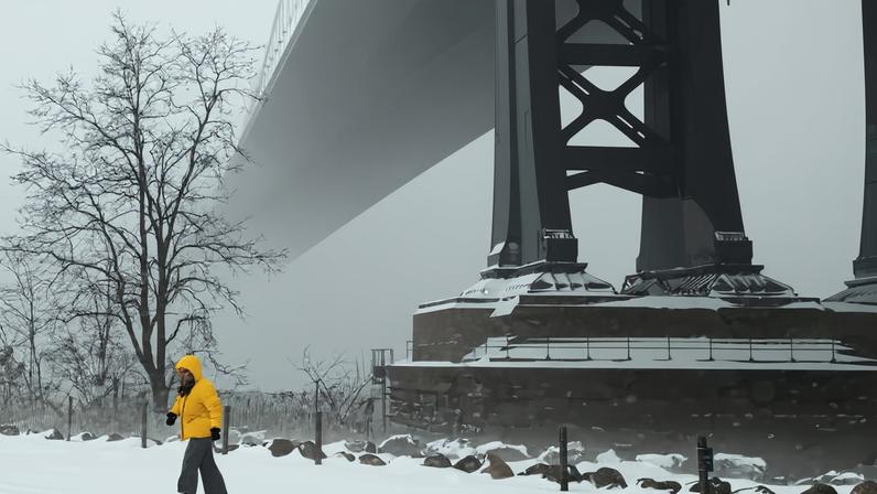 A person walks amid a major winter storm spreading across a large swath of the United States, in Brooklyn
