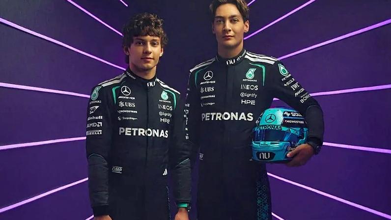 Kimi Antonelli e George Russell, pilotos da Mercedes-AMG PETRONAS F1 Team