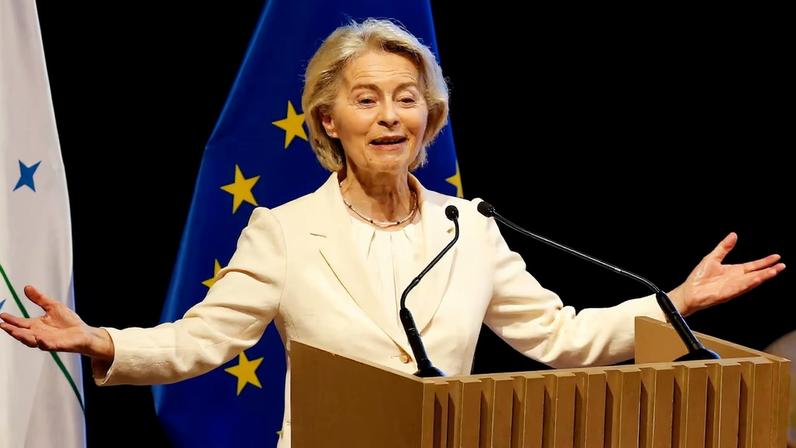 European Commission President Ursula von der Leyen speaks during the signing ceremony of a free trade agreement between the European Union and the South American bloc Mercosu, in Asuncion, Paraguay, January 17, 2026. REUTERS/Cesar Olmedo