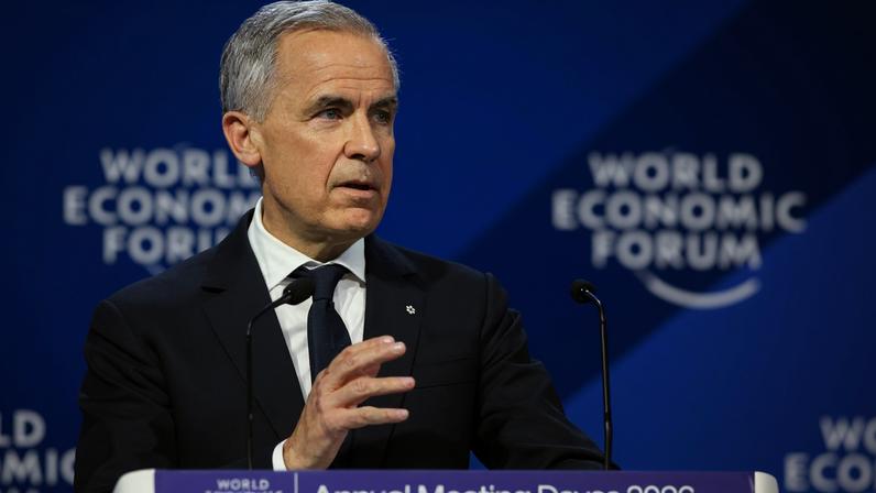 Canada's Prime Minister Mark Carney speaks during the 56th annual World Economic Forum (WEF) meeting in Davos, Switzerland, January 20, 2026. REUTERS/Denis Balibouse