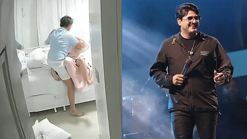 Nas imagens, é possível ver o momento em que o artista agarra a vítima e a agride com tapas no rosto