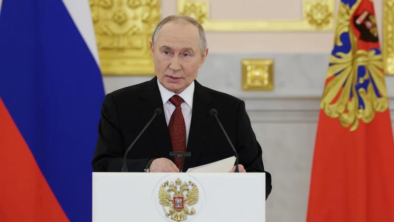 Russian President Vladimir Putin delivers a speech during a ceremony to receive letters of credence from newly appointed foreign ambassadors at the Grand Kremlin Palace in Moscow, Russia, January 15, 2026. REUTERS/Ramil Sitdikov/Pool