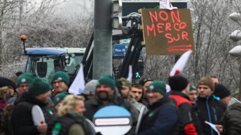 Farmers from across Europe protest as the European Parliament votes on Wednesday on whether to refer the EU-Mercosur trade agreement to the Court of Justice of the European Union (CJEU), in Strasbourg, France, January 21, 2026. REUTERS/Yves Herman