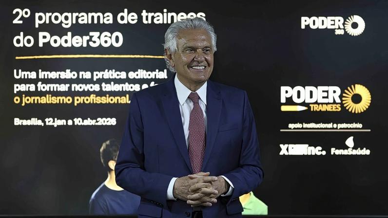 Ronaldo Caiado (União Brasil), governador de Goiás e pré-candidato à Presidência, durante conversa com os integrantes da 2ª turma do Programa de Trainees em Jornalismo do "Poder360"