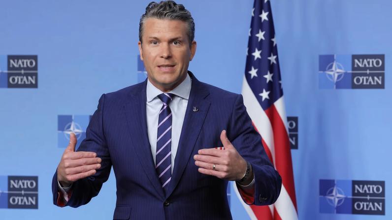 U.S. Secretary of Defense Pete Hegseth speaks as he gives an address on the day of a meeting of NATO Defence Ministers at the Alliance headquarters in Brussels, Belgium October 15, 2025.