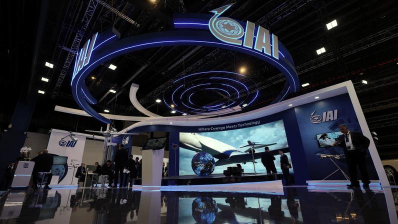 A view of the Israel Aerospace Industries (IAI) booth at the Singapore Airshow at Changi Exhibition Centre in Singapore, February 20, 2024.