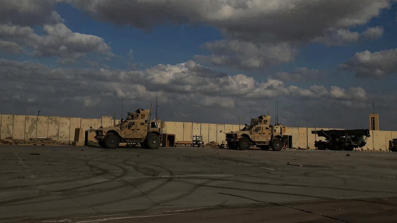 Military vehicles of U.S. soldiers are seen at Ain al-Asad air base in Anbar province, Iraq January 13, 2020. REUTERS/John Davison