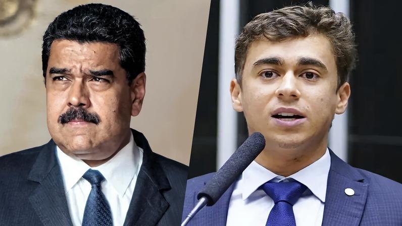 Imagem do presidente da Venezuela Nicolás Maduro e do deputado federal Nicolas Ferreira.