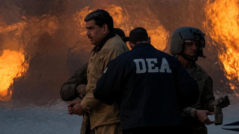 El presidente derrocado de Venezuela, Nicolás Maduro, custodiado por agentes de la policía durante su traslado al juzgado para declarar ante el juez.