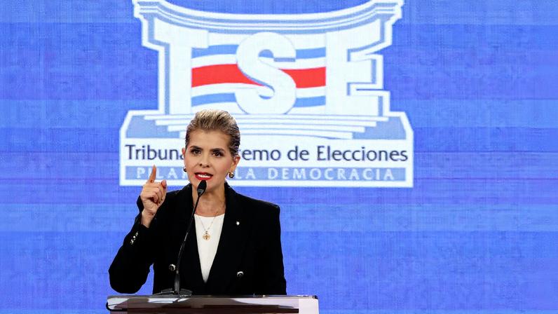 Costa Rica presidential candidate Laura Fernandez of the Sovereign People Party (PPSO) takes part in a debate organized by the Supreme Electoral Tribunal ahead of the February 1 general election, in San Jose, Costa Rica, January 11, 2026. REUTERS/Mayela Lopez