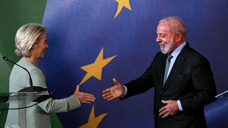 Ursula von der Leyen e Lula, no Rio de Janeiro, em 16 de janeiro de 2026. Foto: Mauro Pimentel/AFP