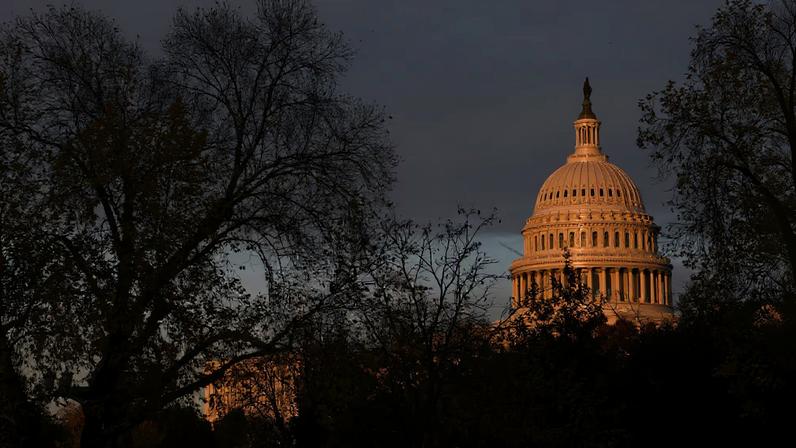 The U.S. Capitol building is pictured at sunset on Capitol Hill in Washington