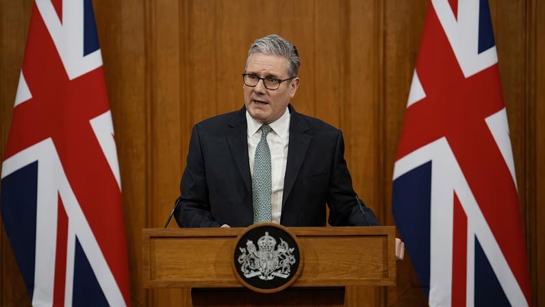British Prime Minister Starmer delivers a statement in London