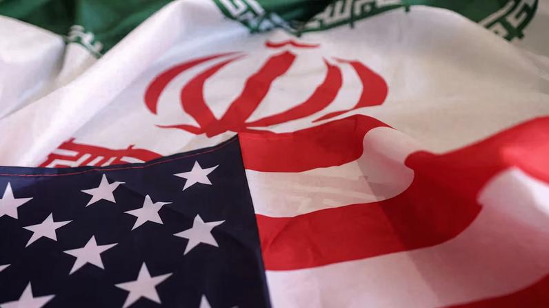 Illustration shows USA and Iranian flags