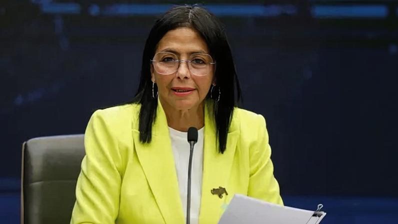 Vice-presidente da Venezuela, Delcy Rodríguez, faz pronunciamento à imprensa em Caracas