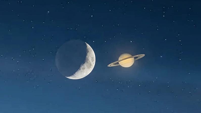 Representação artística mostra encontro entre Lua e Saturno