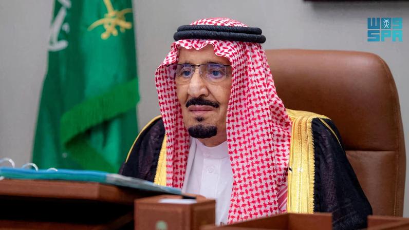 Saudi King Salman bin Abdulaziz chaired a virtual cabinet meeting from his office in Jeddah, Saudi Arabia, May 28, 2024. Saudi Press Agency/Handout via REUTERS/File Photo
