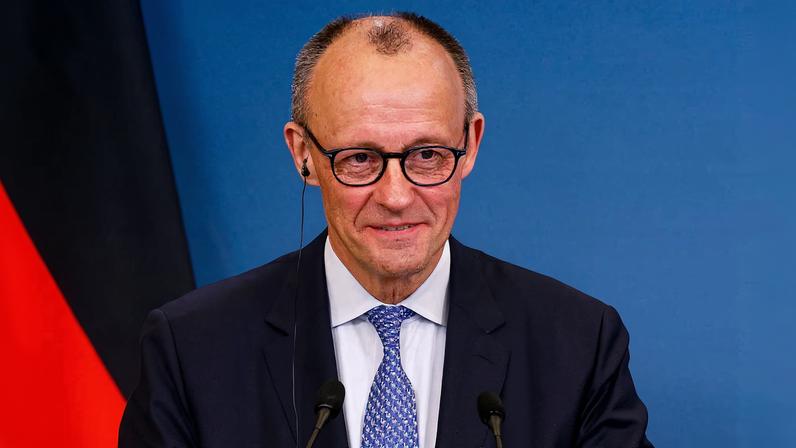 German Chancellor Friedrich Merz attends a joint statement with Italian Prime Minister Giorgia Meloni (not pictured) at the end of Italian-German government consultations at Villa Doria Pamphili in Rome, Italy, January 23, 2026. REUTERS/Remo Casilli