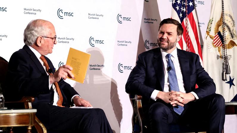 U.S. Vice President JD Vance participates in a discussion moderated by Wolfgang Ischinger, chair of the Munich Security Conference, at a Munich Security Conference event in Washington, D.C., U.S., May 7, 2025. REUTERS/Kevin Lamarque/File Photo