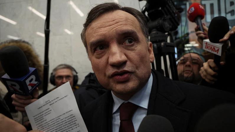 Member of the PiS party and Poland's former Justice Minister Zbigniew Ziobro detained by police to be brought to testify before the Pegasus Investigation Committee, in Warsaw