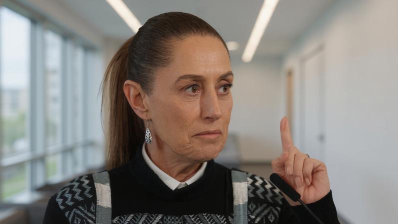 Mexican President Claudia Sheinbaum gestures during a press conference at the National Palace in Mexico City, Mexico January 27, 2026. REUTERS/Henry Romero