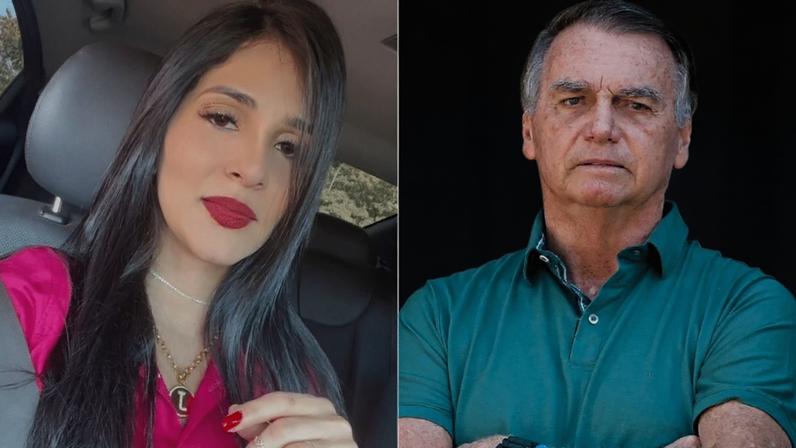 A advogada Jéssica Castro de Carvalho (esq.) e o ex-presidente Jair Bolsonaro (dir.)