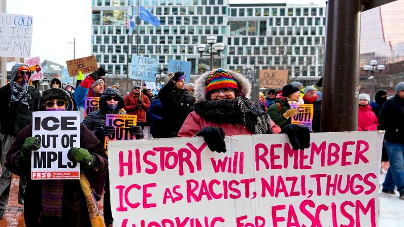 Protesters in downtown Minneapolis on 20 January Photo by Fibonacci Blue, via Flickr