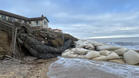 Sea defences were put in place recently to halt the speed of coastal erosion in Thorpeness, Suffolk