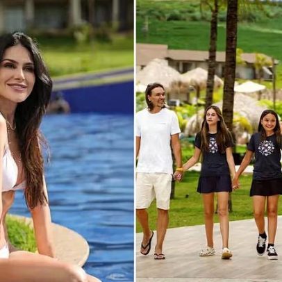 Miss Brasil Natália Guimarães e Leandro do KLB aproveitam resort com as filhas