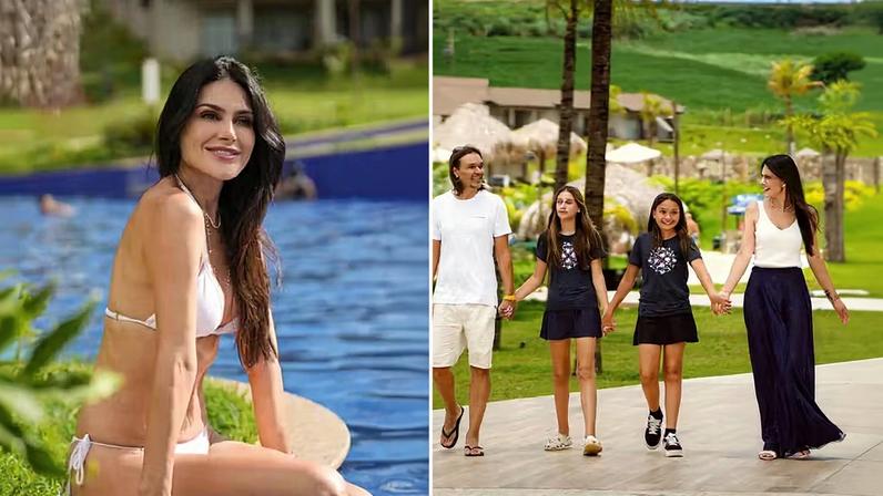 Leandro, do KLB, e Natália Guimarães com as filhas, Maya e Kiara — Foto: Divulgação/Morro dos Anjos Hotel Resort
