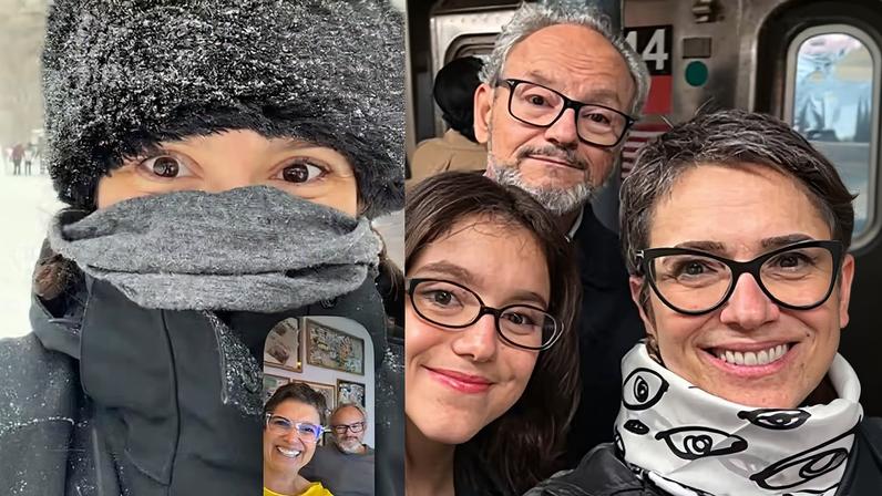 Na neve, Elisa Annenberg-Paglia faz videochamada com os pais, Sandra Annenberg e Ernesto Paglia — Foto: Reprodução/Instagram