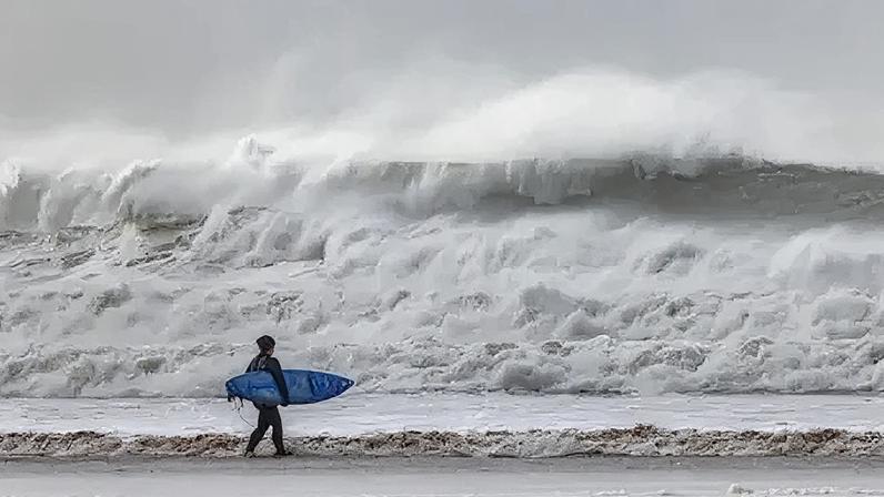 Massive waves hit the shore at Croyde