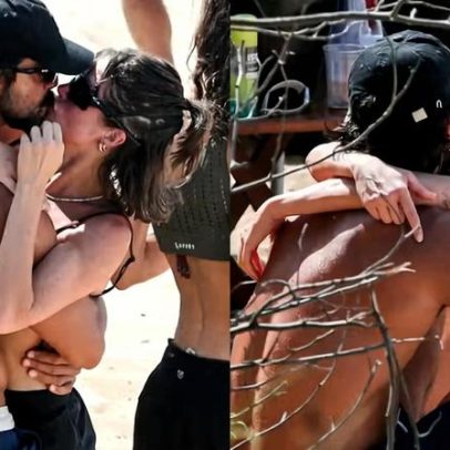 Agatha Moreira e Rodrigo Simas trocam beijos e jogam vôlei na Barra
