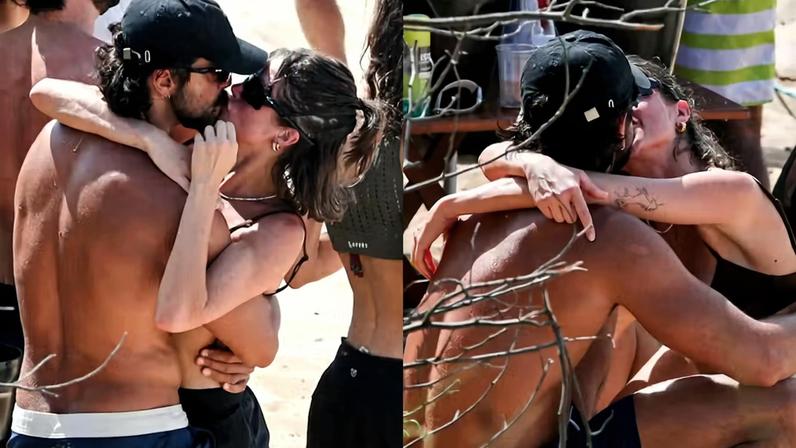 Agatha Moreira e Rodrigo Simas trocam beijos em treino de vôlei — Foto: Dilson Silva / Agnews