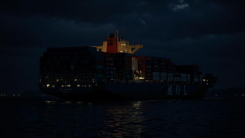 Navio carregado saindo do porto de Santos (SP)