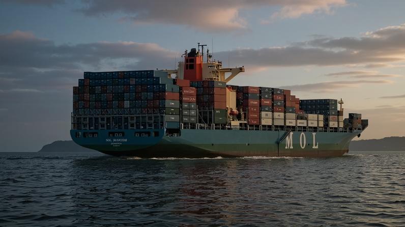 Navio carregado saindo do porto de Santos (SP)