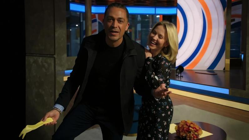 Amy Robach and T.J. Holmes, (pictured above in December 2025), are reportedly inviting exes Andrew Shue and marilee Fiebig to their wedding.