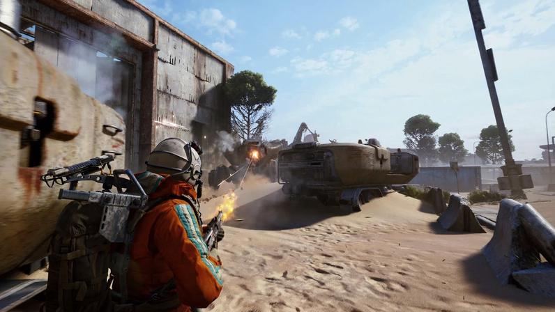 A player shoots at a mean bot.