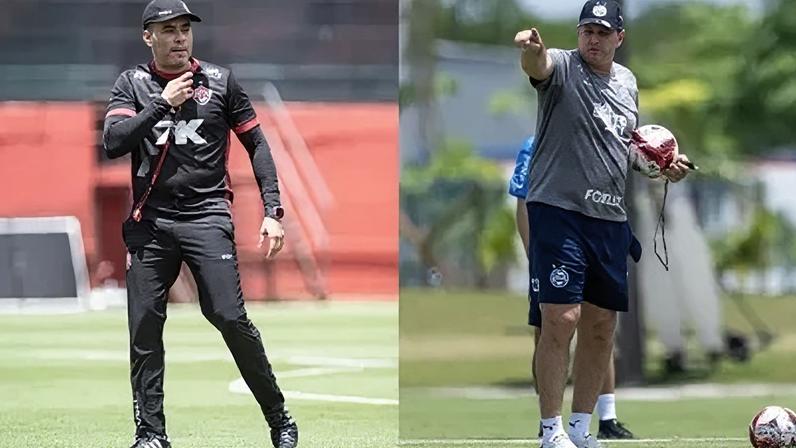 Jair Ventura, do Vitória, e Rogério Ceni, do Bahia, durante treino das equipes