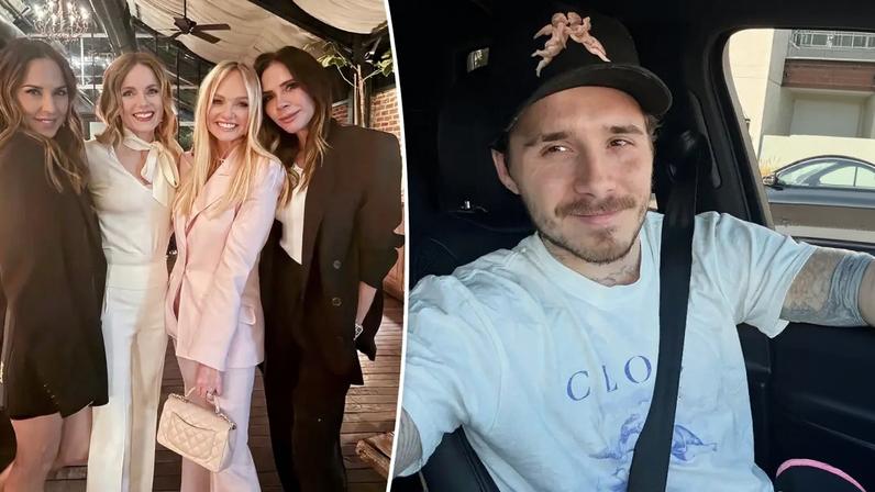 Victoria Beckham posed with the Spice Girls at Emma Bunton’s 50th birthday party on Saturday.