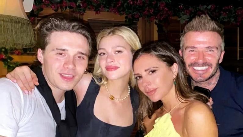 Brooklyn Beckham, Victoria Beckham, David Beckham and Nicola Peltz in