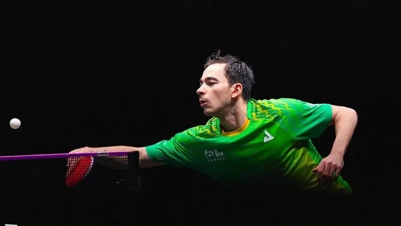 Hugo Calderano durante o WTT Champions de Doha (Foto: Divulgação/ WTT)