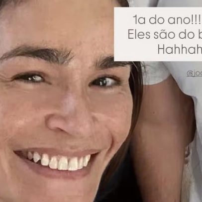 Carol Ribeiro treina em família e o gato do filho rouba a cena