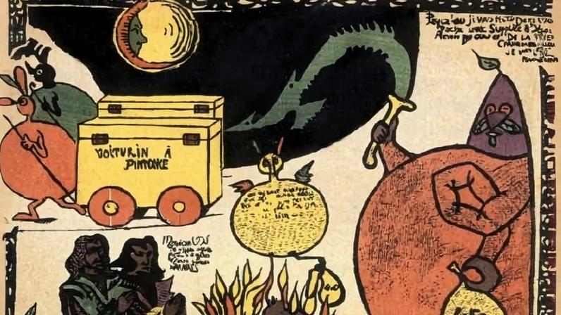 Cartaz da peça "Ubu Rei" (1896), de Alfred Jarry, o criador da 'Patafísica (com apóstrofo), que ele dizia ser a "ciência das soluções imaginárias", própria para os propagadores de fantasmas