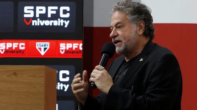 Presidente do São Paulo Julio Casares em coletiva no MorumBis. (Foto: Divulgação/São Paulo)