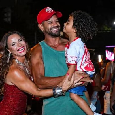 Viviane Araújo leva marido e filho a 1º ensaio de rua do Salgueiro em 2026