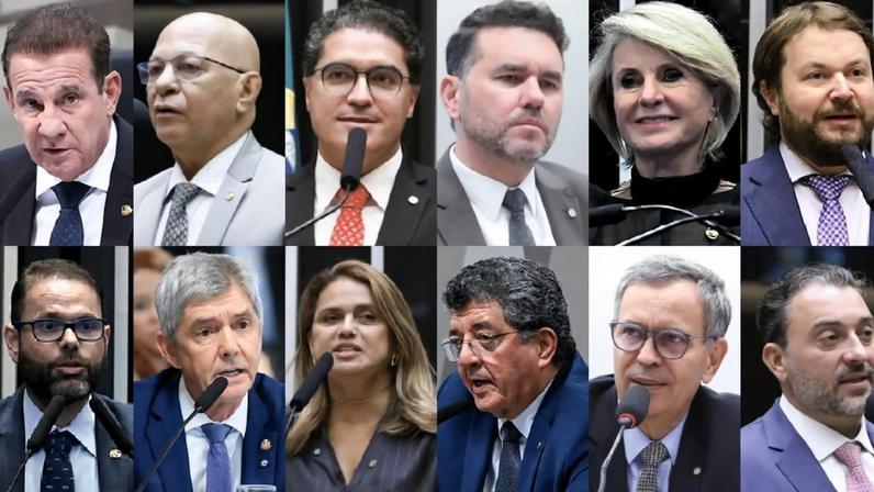 Em cima (esq. para dir.): Vanderlan Cardoso, Professor Alcides, Newton Cardoso Jr., Moses Rodrigues, Margareth Buzetti e Marcos Soares; embaixo: Jorge Seif, Jaime Bagattoli, Helena Lima, Fernando Farias, Félix Mendonça e Átila Lira